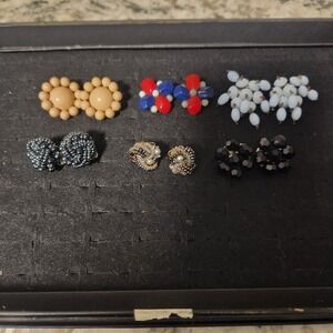 Vintage Clip On Earring Lot 6 Pairs Beaded Floral Mid Century Jewelry